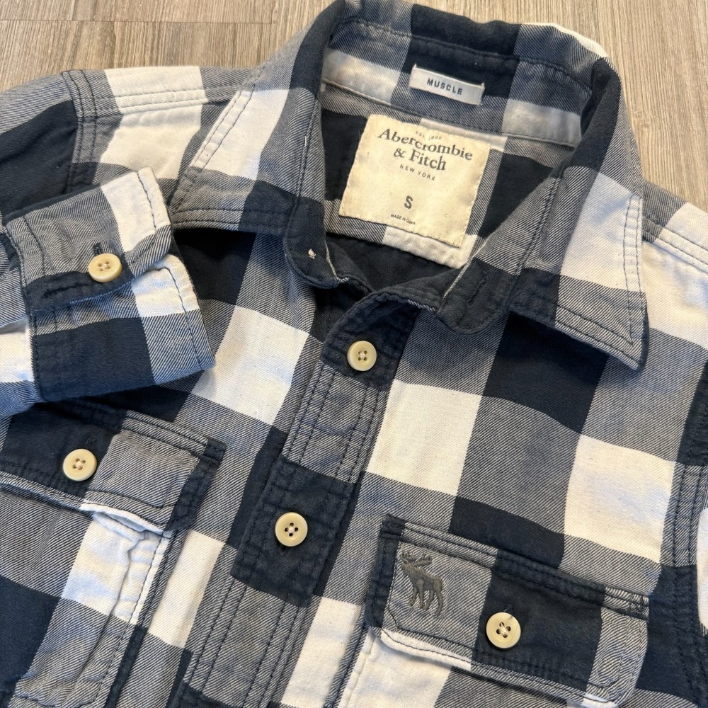 Abercrombie & Fitch Mens Small Vintage Y2K Muscle Fit Flannel Blue‎
